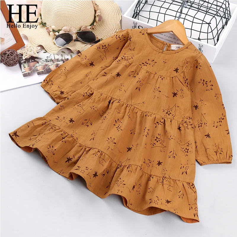 

HE Hello Enjoy Baby Girls Spring Dress Autumn Printed Patchwork Ruffle Dress Casual Cotton Baby Rompers Children Costumes
