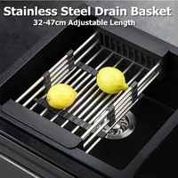 stainless steel adjustable telescopic kitchen insert storage organizer over sink dish drying rack fruit vegetable tray drainer