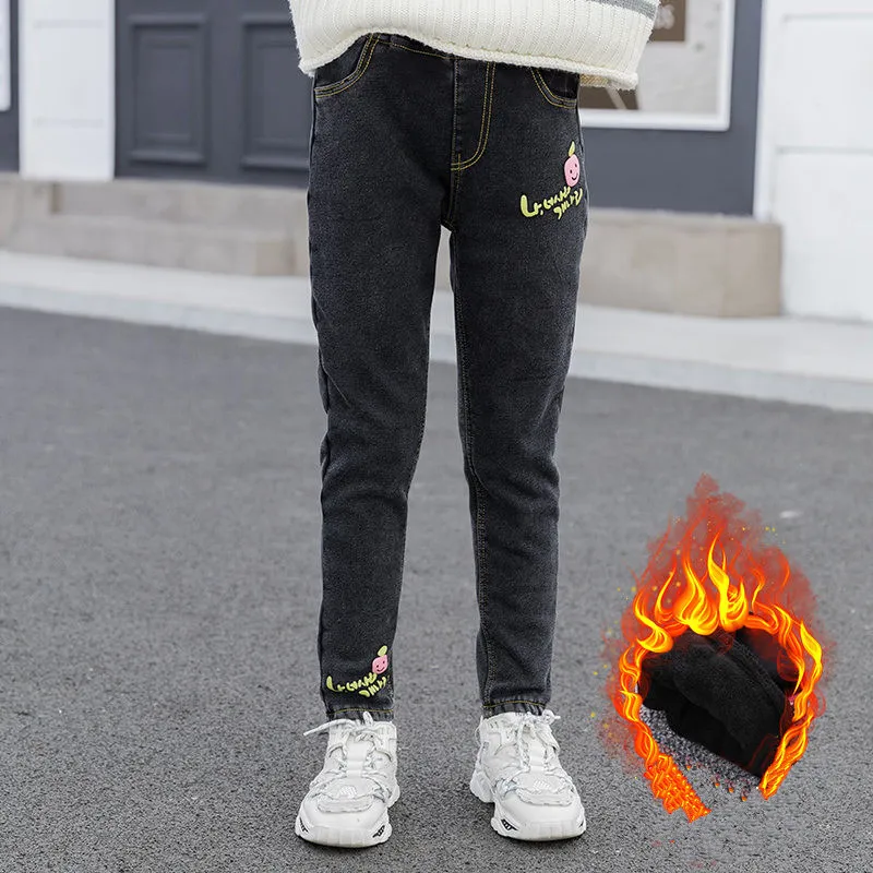 Зимние черные брюки для маленьких девочек 2019 г. детские джинсы из флиса