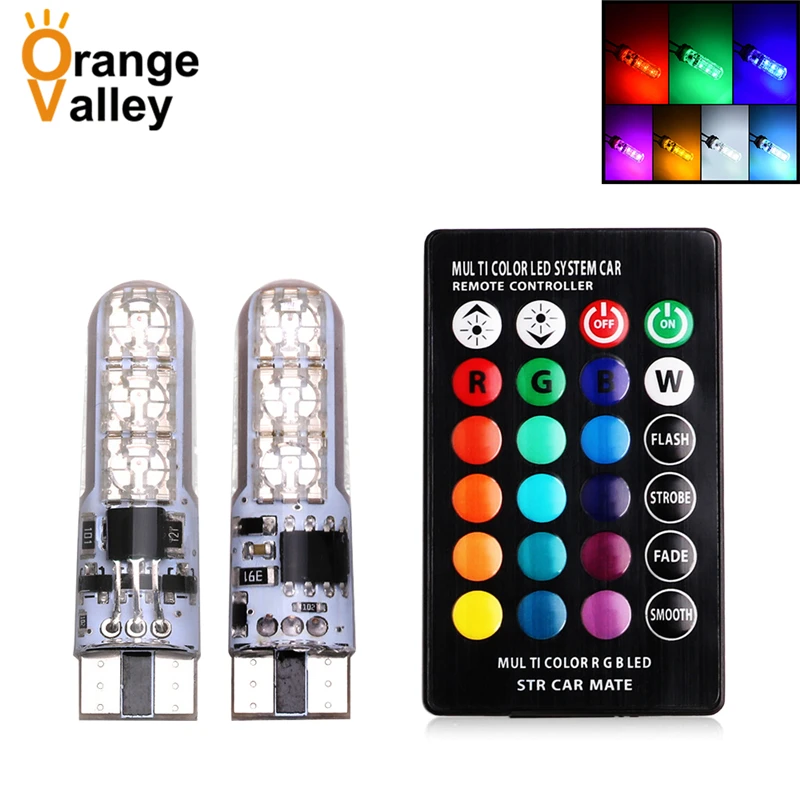 

10 комплектов RGB силикагель T10 W5W 194 501 6 5050 SMD Автомобильные светодиоды автомобильные интерьерные лампы стробоскопические вспышки с пультом ди...