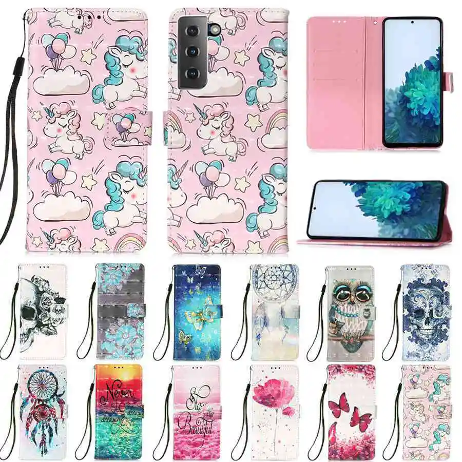 

Painted Leather Case For Samsung A02S A12 A20 A21 A30 A32 A40 A41 A42 A50 A51 A70 A71 S21 S21Plus S21Ultra S20 Flip Wallet Case