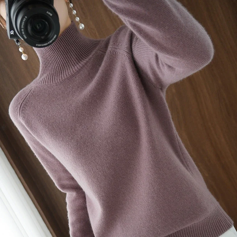 

Женский кашемировый свитер с высоким воротником, зимние кашемировые Джемперы, вязаный женский толстый Свободный пуловер с длинным рукавом,...