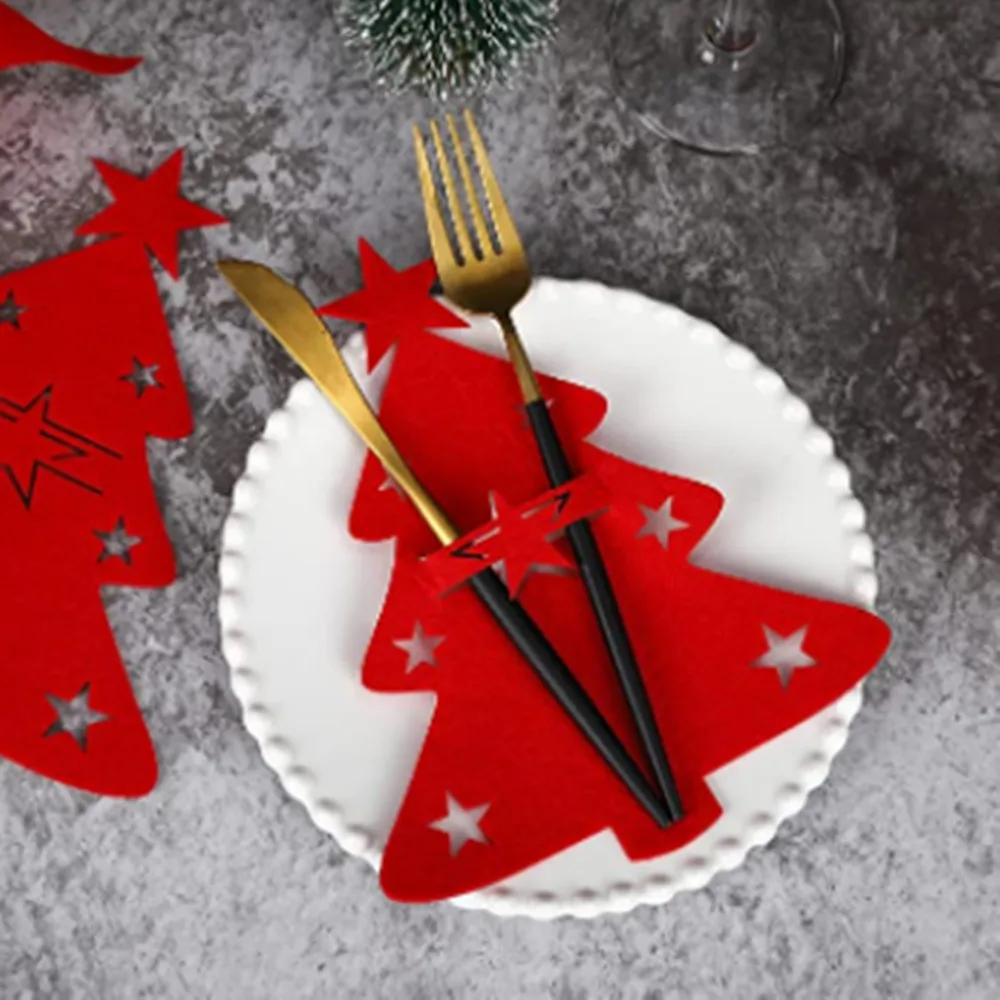 

4pcs Christmas Tree Cutlery Bag portable Cutlery Storage Bag Christmas Tree Cutlery Pouch Home Tableware Holder Dinning Table