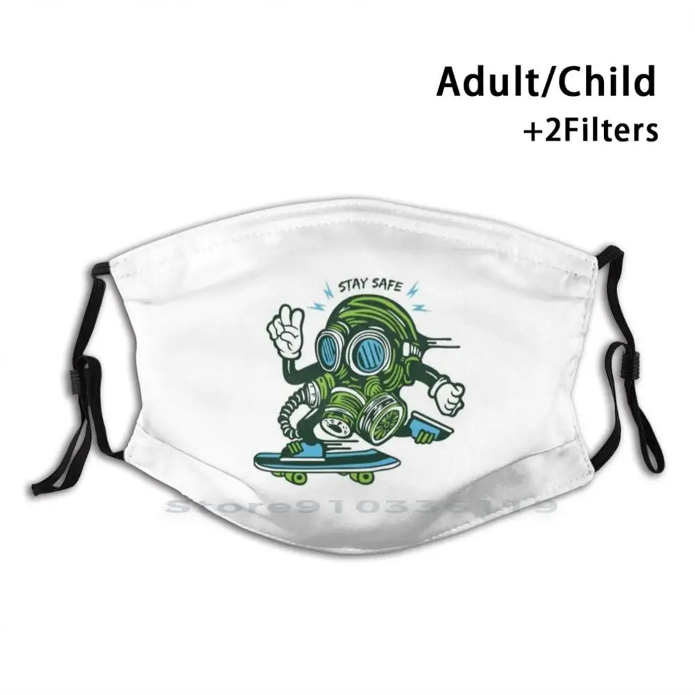 

Funny 2020 Skateboarding Style - Stay Safe Adult Kids Washable Funny Face Mask With Filter Skater Skateboard Skate