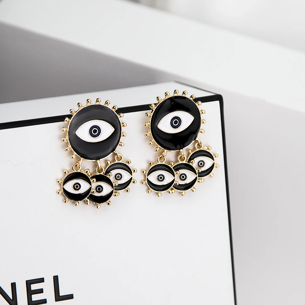 2019 New Fashion Black Color Evil Eye Big Drop Earring For Women Punk Exaggerated Dripping Oil Enamel Earrings Jewelry | Украшения и