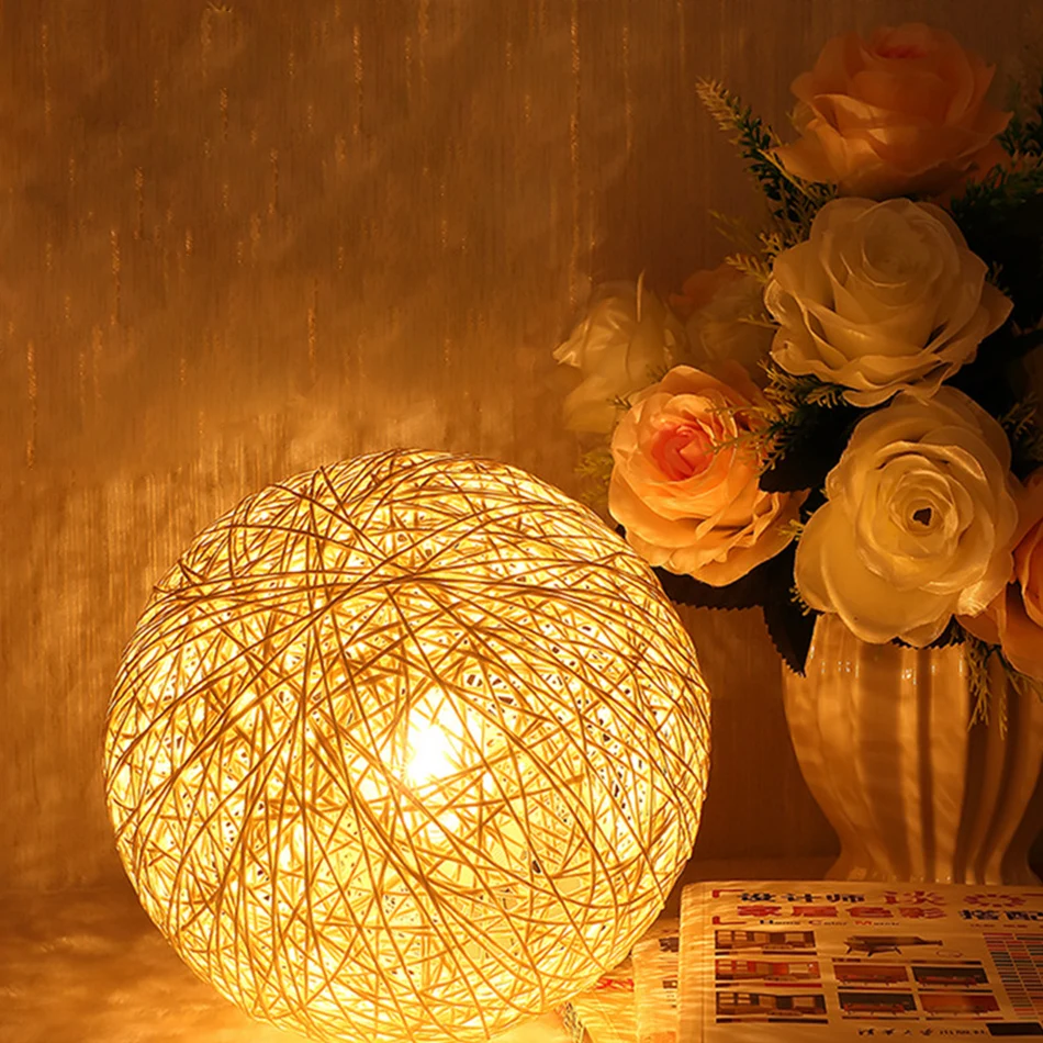 Colorful LED Desk Lamp With Remote Control RGB Light Stepless Dimmable Home Decoration 15cm Dia Twine Weaving Bedside Table | Лампы и