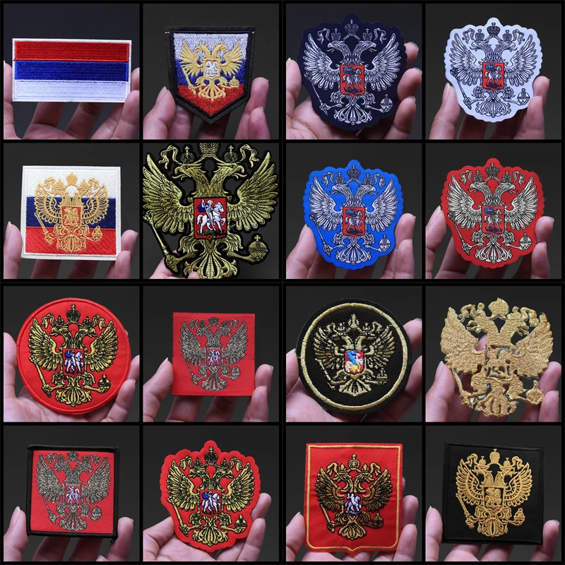 

Different styles Russian flag National Emblem Patch Sew On Coat Fine Eagle Embroidery Clothing Biker Patch Badge Stripe Decor