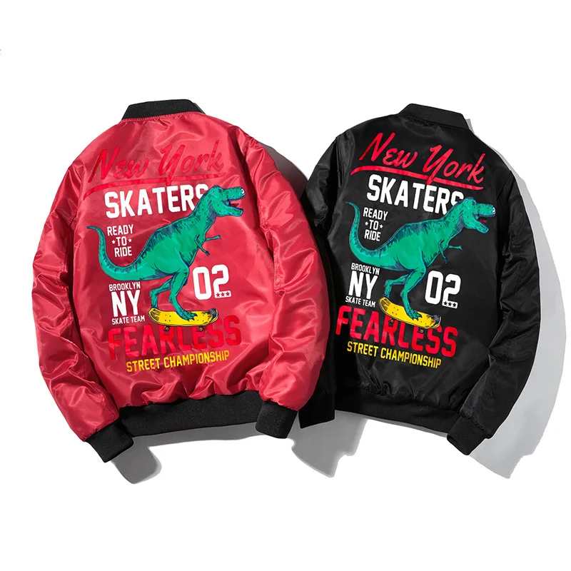 

New Winter Men Flight Bomber dinosaur Print Jacket Ma-1 Fashion Outwear Men Coat Warm Padded cotton Hip-hop high street Jacket