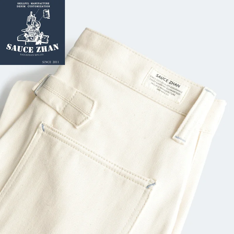 SauceZhan, Sz6601-w, белые джинсы, мужские джинсы с каймой, джинсы, сырые джинсовые джинсы, мужские джинсы, бренд 14,5 унций