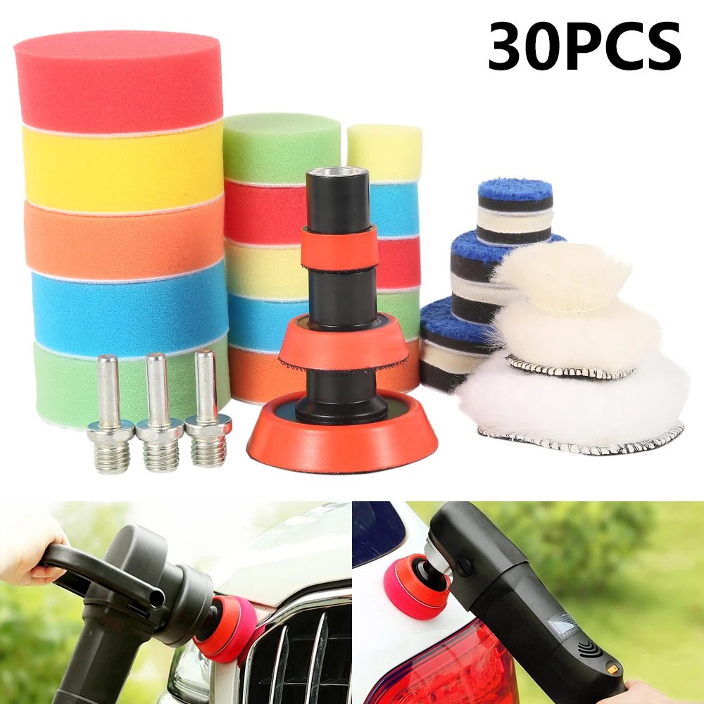 

30Pcs Car Polishing Waxing Sponge Wheel Polishing Disc Kit Set 3inch M10 Sponge Disc Pad For Car Polisher Polishing Buffing Auto