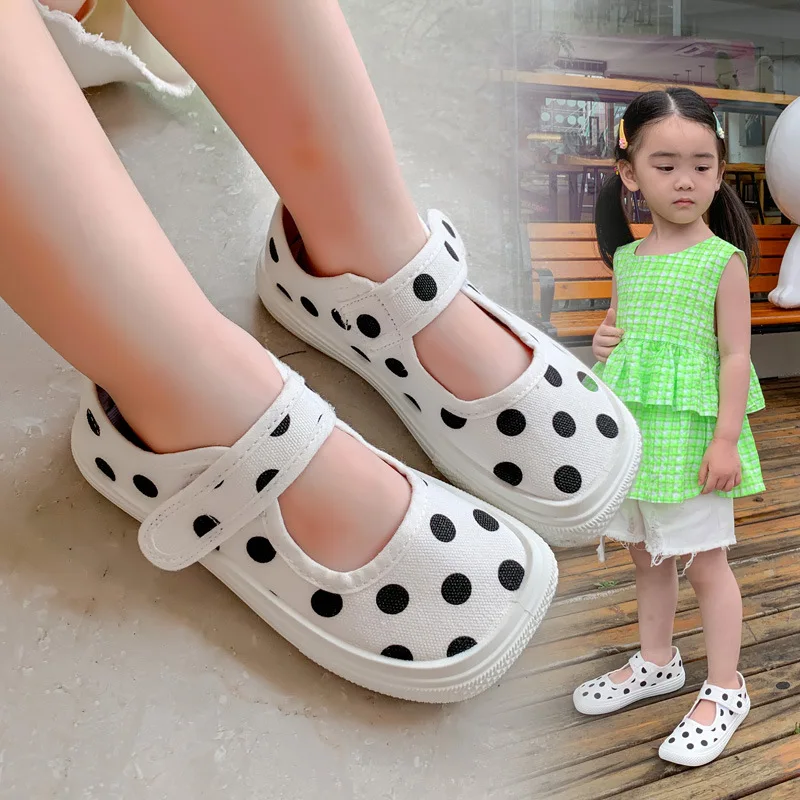 

Girls Canvas Shoes 2021 Summer New Shallow Mouth Kids Casual Flats Fashion Square Toe Princess Cloth Shoes 23-34 Hot All-match