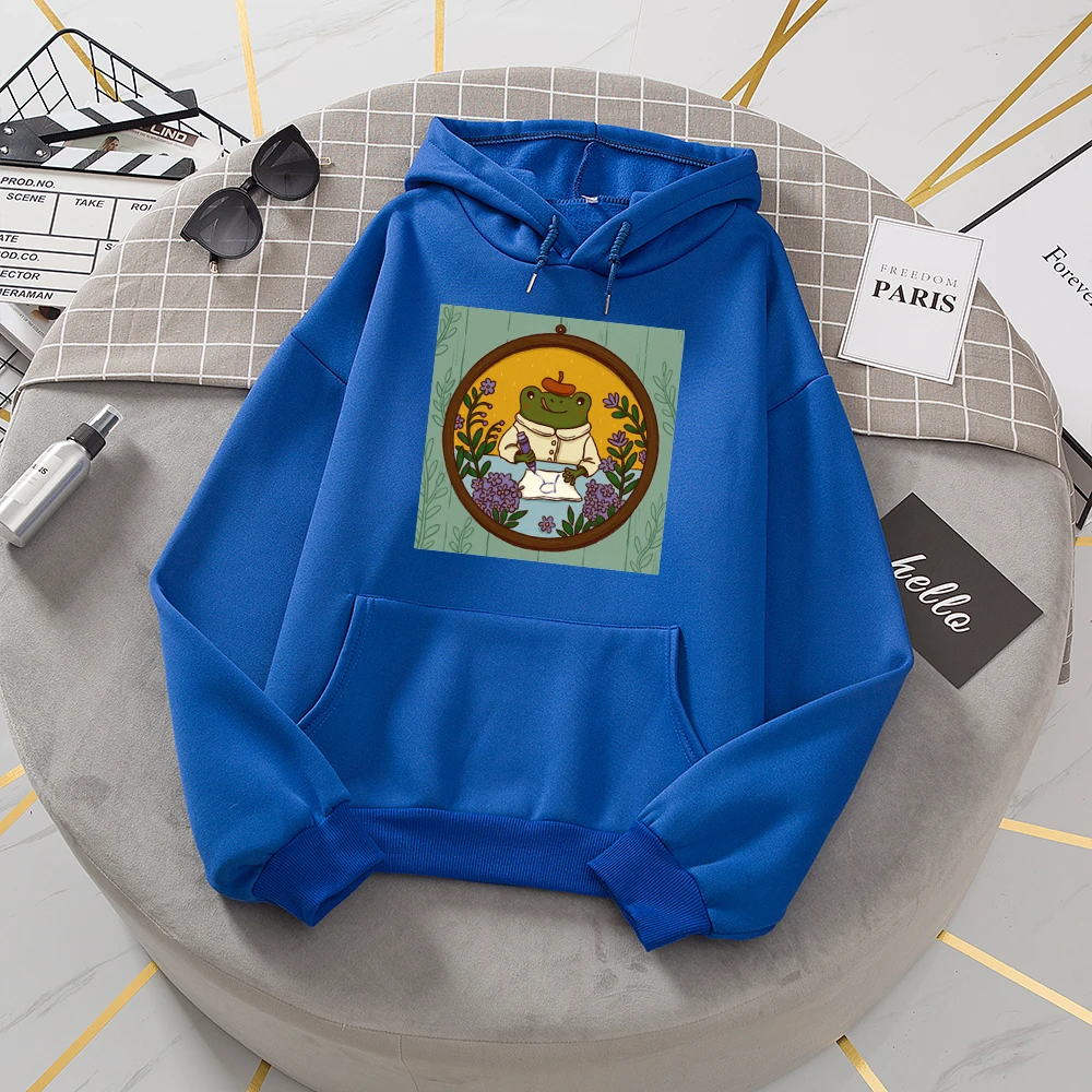 

Толстовка женская оверсайз с капюшоном, повседневный Свободный пуловер с длинным рукавом, с рисунком лягушки, топ, уличная одежда