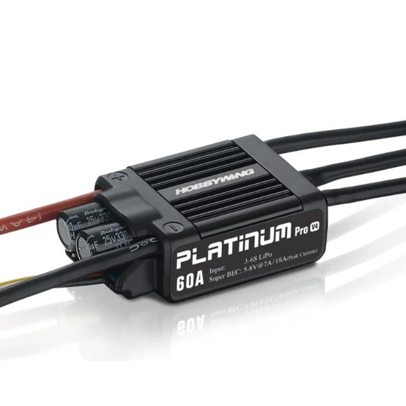 

Original HobbyWing Platinum PRO V4 60A ESC (3S-6S) for 450-480 Class Heli (Propeller: 325-360mm) For Fix-wing drone Multirotor