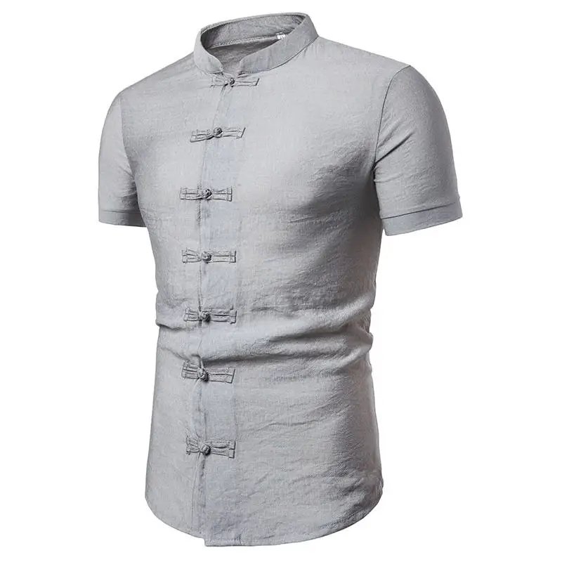 Традиционная китайская одежда для мужчин хлопковая льняная рубашка с короткими