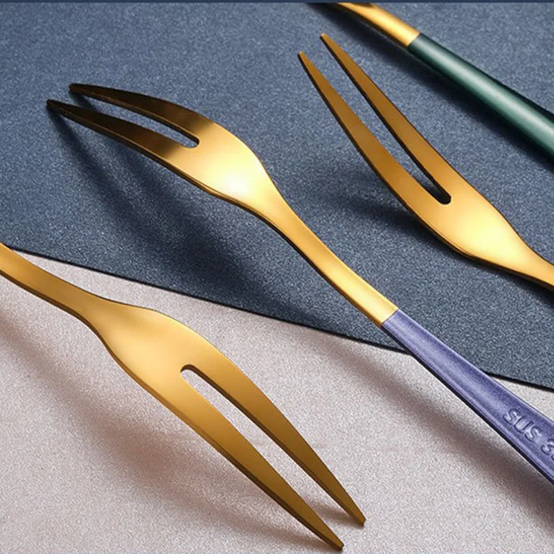 

1pcs Stainless Steel Two-tine Fork Fruit Fork set Tableware Multiple Use Snack Cake Dessert Forks Cafeteria Home Flatware
