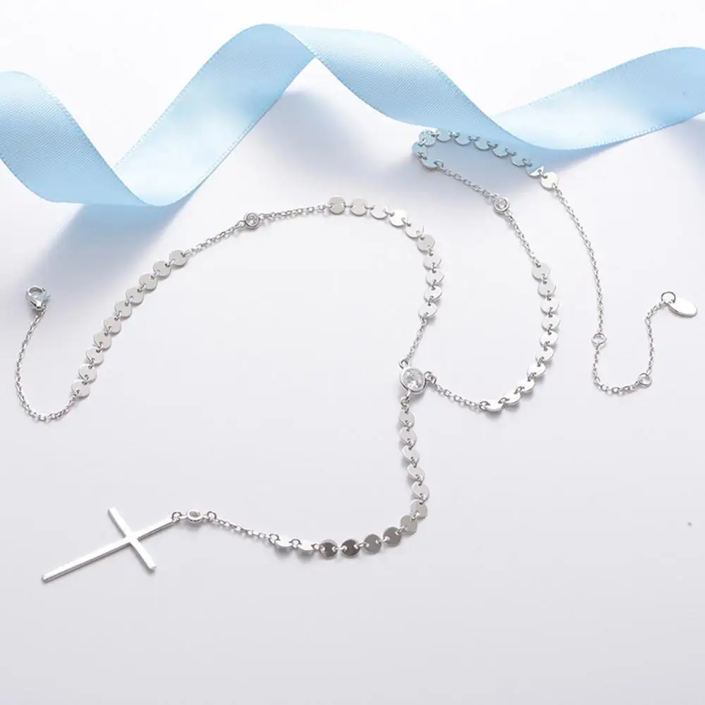 Цепочка Женская длинная из серебра 925 пробы с фианитом 3 А|Ожерелья| |