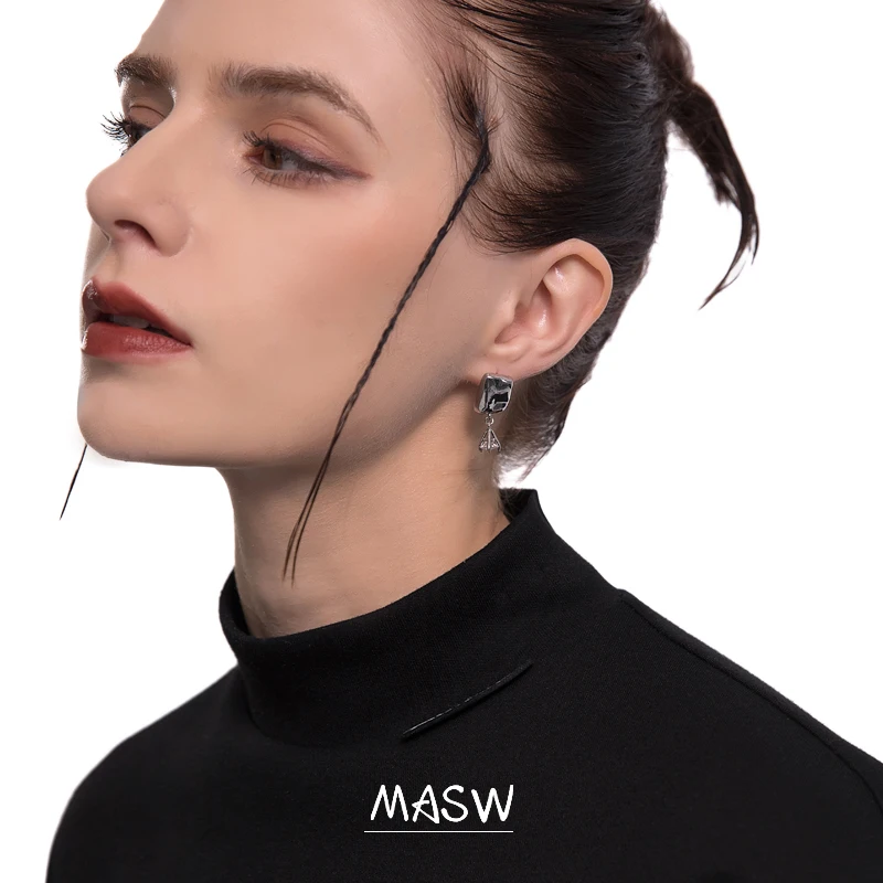 

MASW Fashion Women Earrings 2021 New Trend Origianl Design Asymmetrical Geometric Metal AAA Zircon Drop Earrings Party Gifts