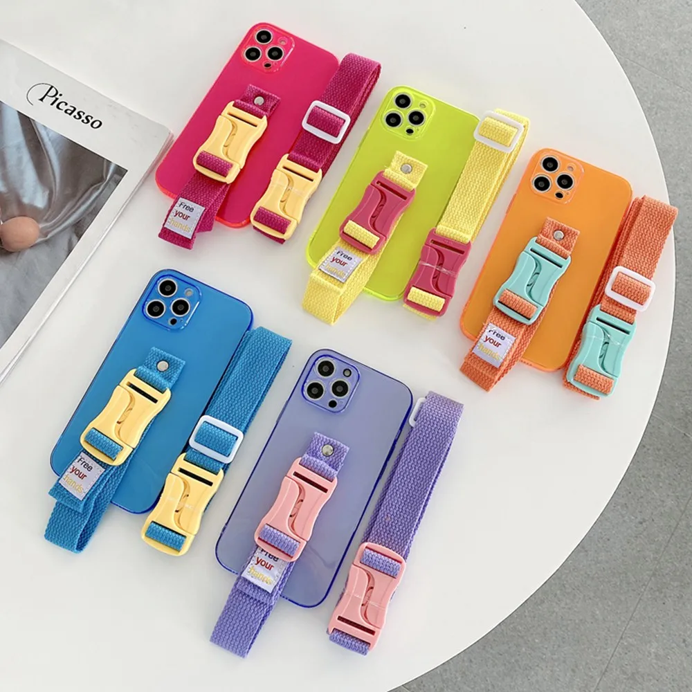 

Clear Fluorescent Wristband Holder Lanyard Rope Cord Case for Huawei Nova 7 8 8se Pro Strap Silicone Cover