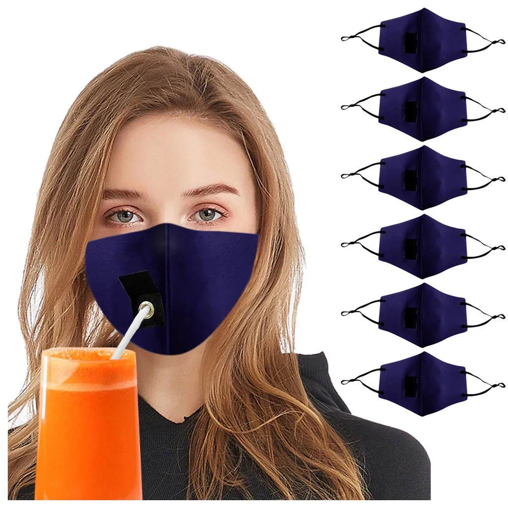 6 шт. многоразовая защитная маска для лица взрослых с отверстием соломы легко