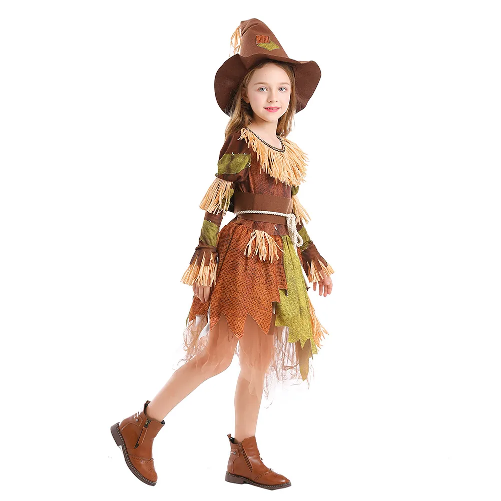 

Halloween Costume Wizard Scarecrow Cosplay Costume Children Girls Party Performance Dress Set