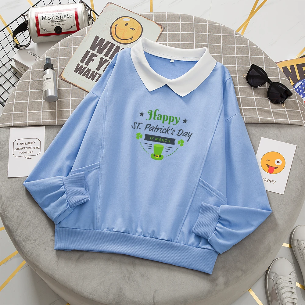 Cute for Friends Harajuku Hoodie Cotton Collar Autumn Sweatshirts Hoodies Women Letter Printed Sweetshirt St. Patrick's Day