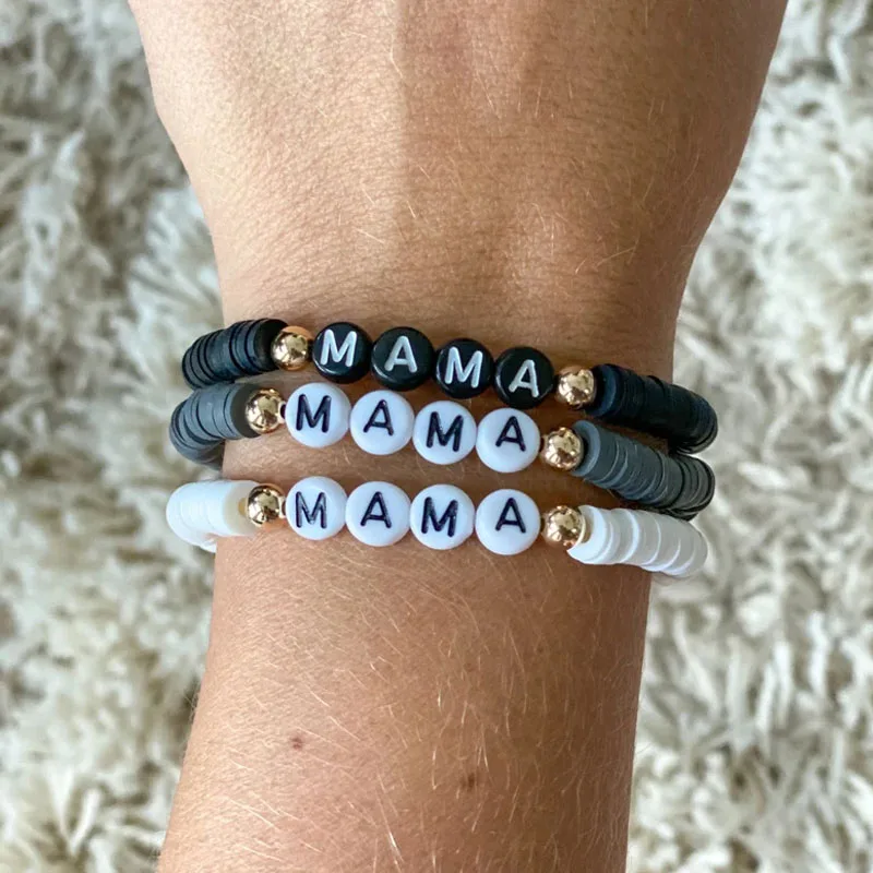 

Handmade Polymer Clay Silicone Beaded Bracelet Personalized Custom Name Stretch Bangle Summer African Beach Jewelry 2021