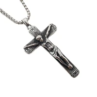 crucifix cross jesus piece pendant necklace silver color 316l stainless steel men chain christian jewelry cross amulet necklace