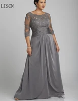 backless plus size gray mother of the bride dress 34 long sleeve lace chiffon floor length formal gowns custom vintage vestidos