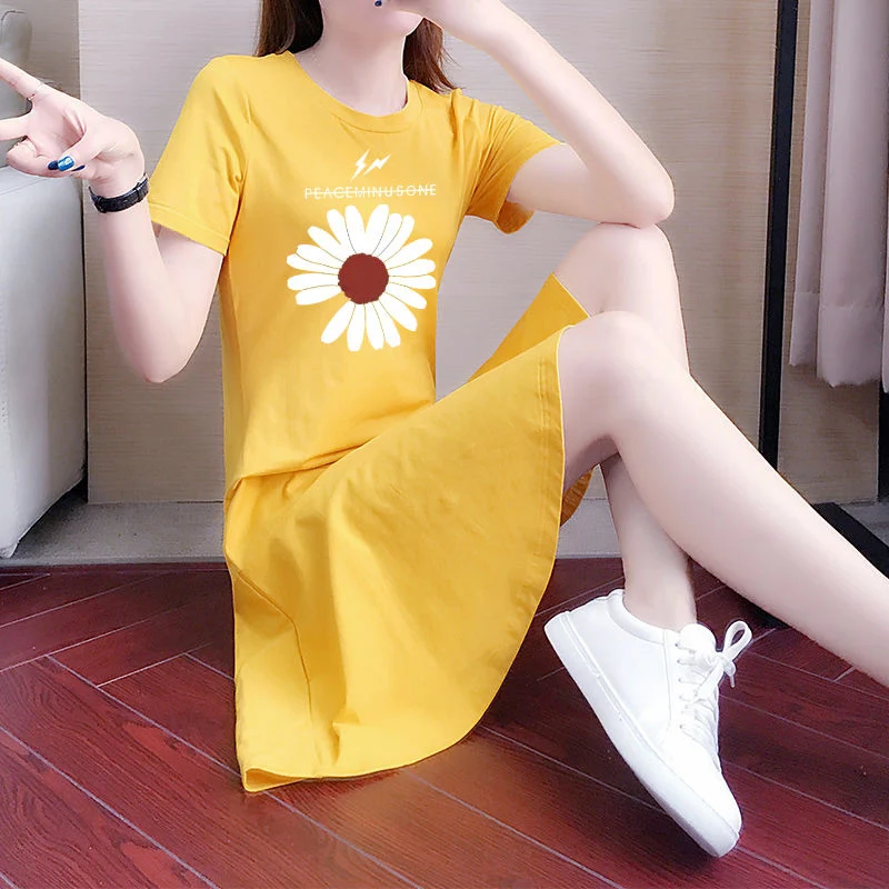 

Women Spring Summer Dresses Lady Casual O-Neck Short Sleeve Daisy Printed Mermaid Mini Dress Vestidos SS2004