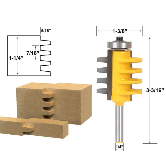 

Fixmee 1/2", 1/4" Shank Rail Reversible Finger Joint Glue Router Bit Cone Tenon Woodwork Cutter Power Tools