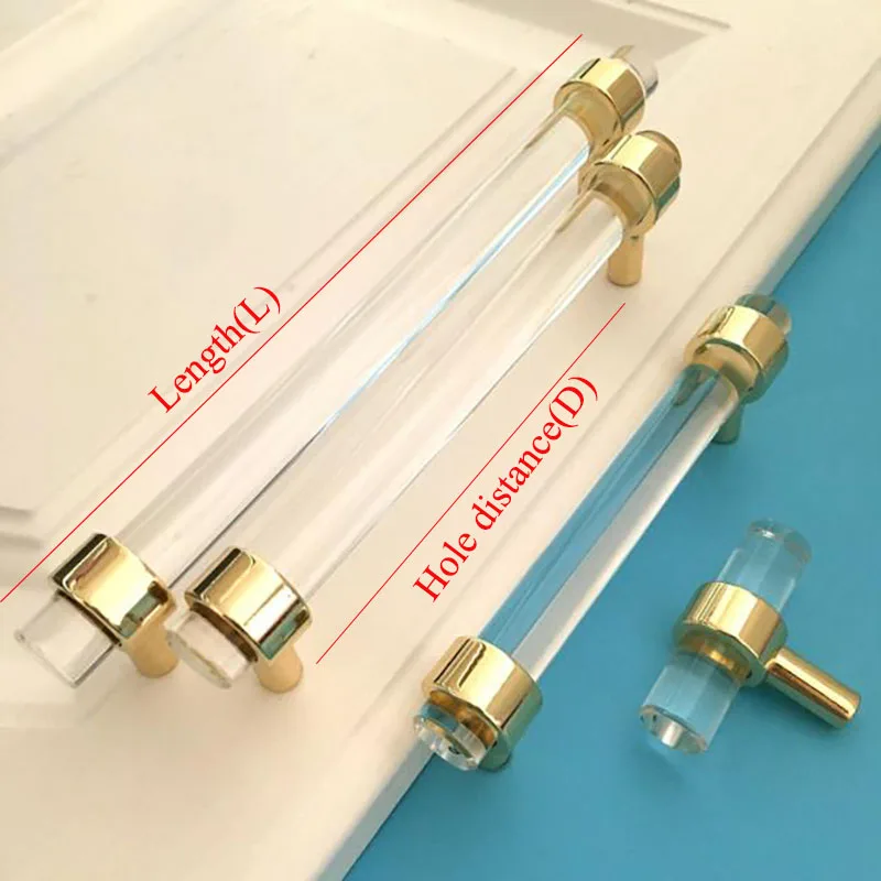 4 шт./лот акриловые ручки для шкафа прозрачные пластиковые Т образные золотые