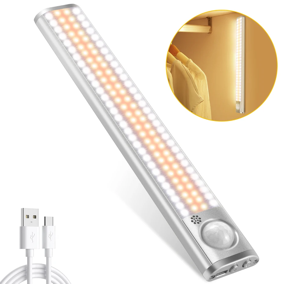 

PIR Motion Sensor Lights Dimmable LED Cabinet Light USB Rechargeable Closet Night Lamp 80/120/160 LEDs For Wardrobe Kitchen
