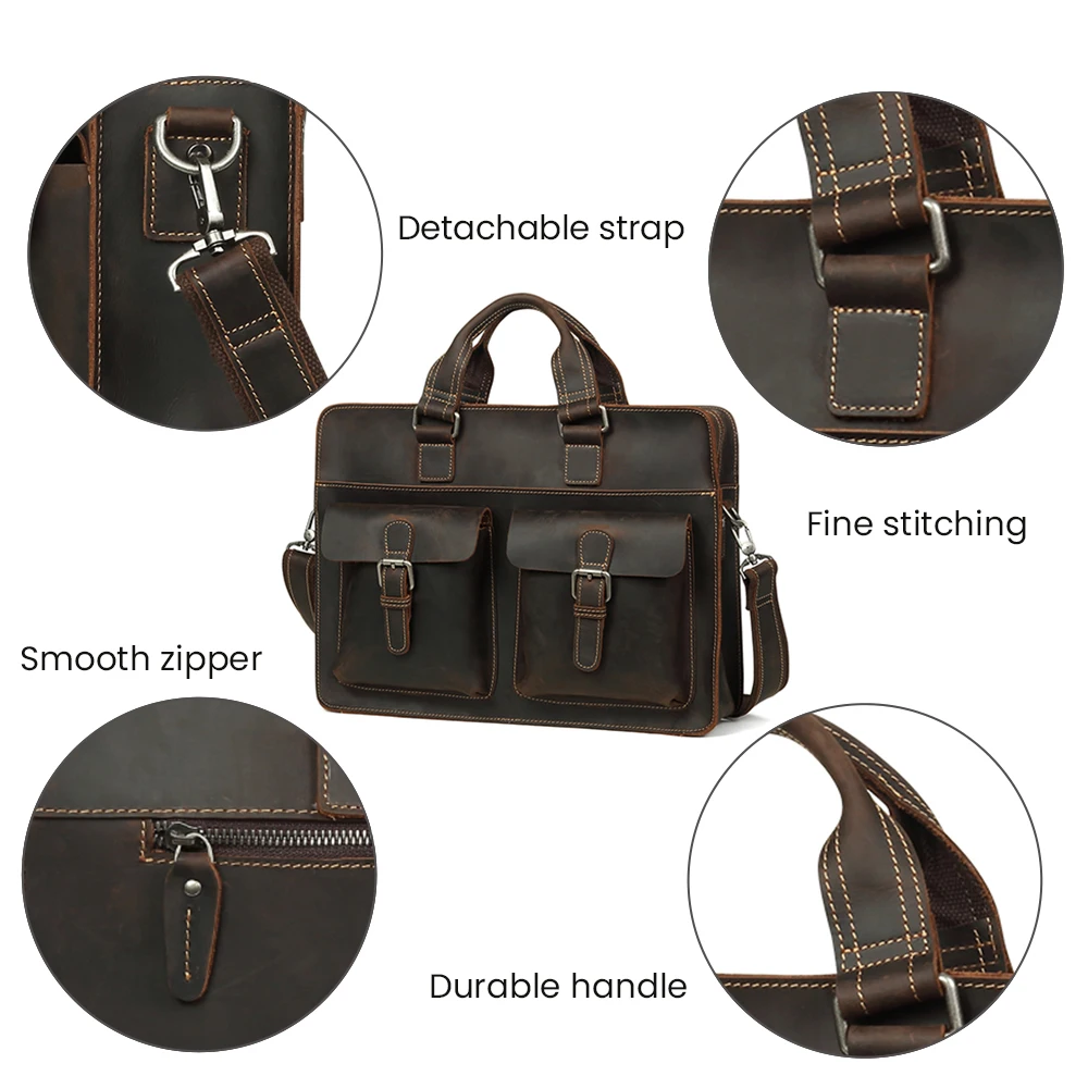 

JOYIR 2021 Vintage Men's Cow Genuine Leather Briefcase Crazy Horse Leather Messenger Bag Male Laptop Bag Men Business Travel Bag
