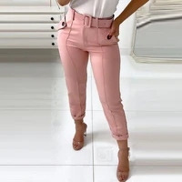 african women solid color high waist pencil pants 2021 casual pant female skinny straight trousers with pocket korean pantalones