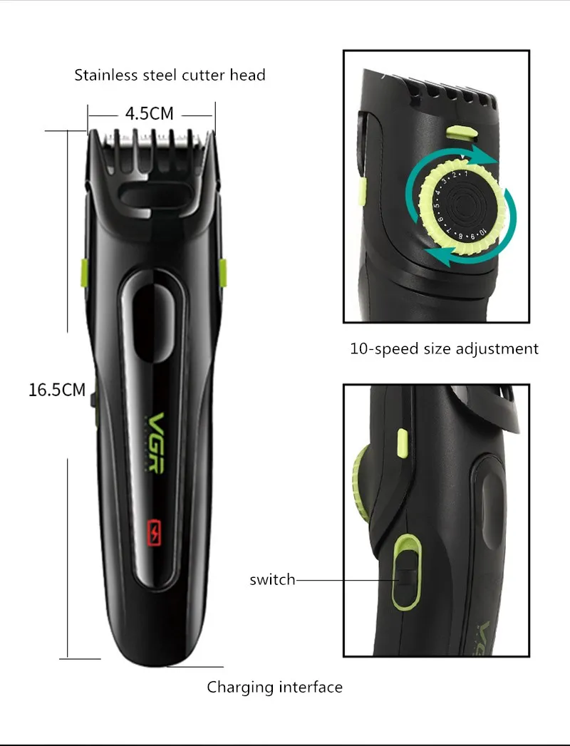 Машинка для стрижки волос VGR Мужская электрическая беспроводной парикмахерский