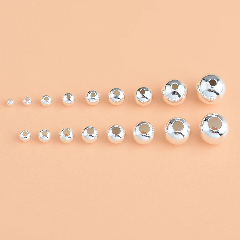 20PCS 925 sterling silver round beads spacer beads jewelry Findings Accessories silver bead for bracelet&necklace jewelry making