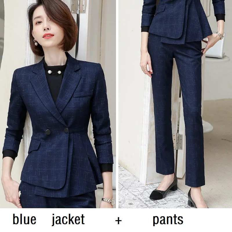 blue jacket pants Женские костюмы, приталенный весенний пиджак с длинным рукавом и штаны, комплект из 2 предметов, деловой женский брючный костюм, женский комплект, костюмы 6966 - Цвет: blue jacket pants