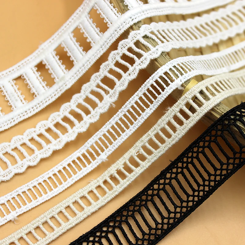 5 ярдов белого и черного цвета хлопковая вышитая кружевная лента с вышивкой для