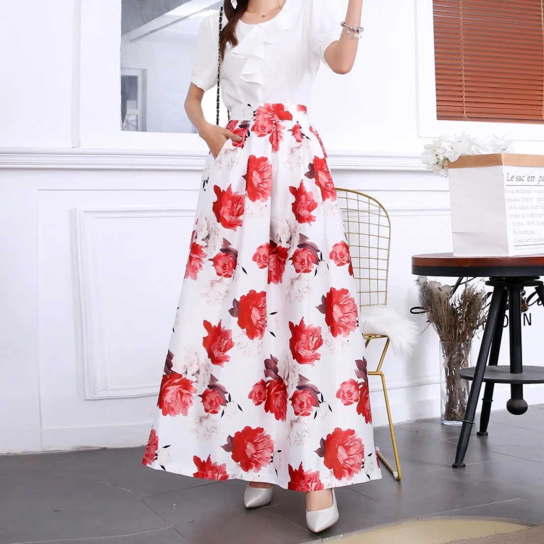 

Retro A-line Skrrts Woman Printed High Waist Skirts Woman
