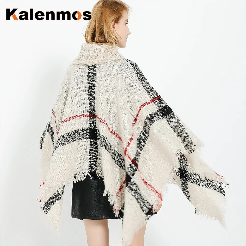 Роскошный клетчатый плащ осенне-зимний пончо шарф женская теплая шаль для