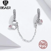 bisaer cat charms 925 sterling silver cat kitten pussy safety chain beads fit for charm bracelets silver 925 jewelry ecc1233