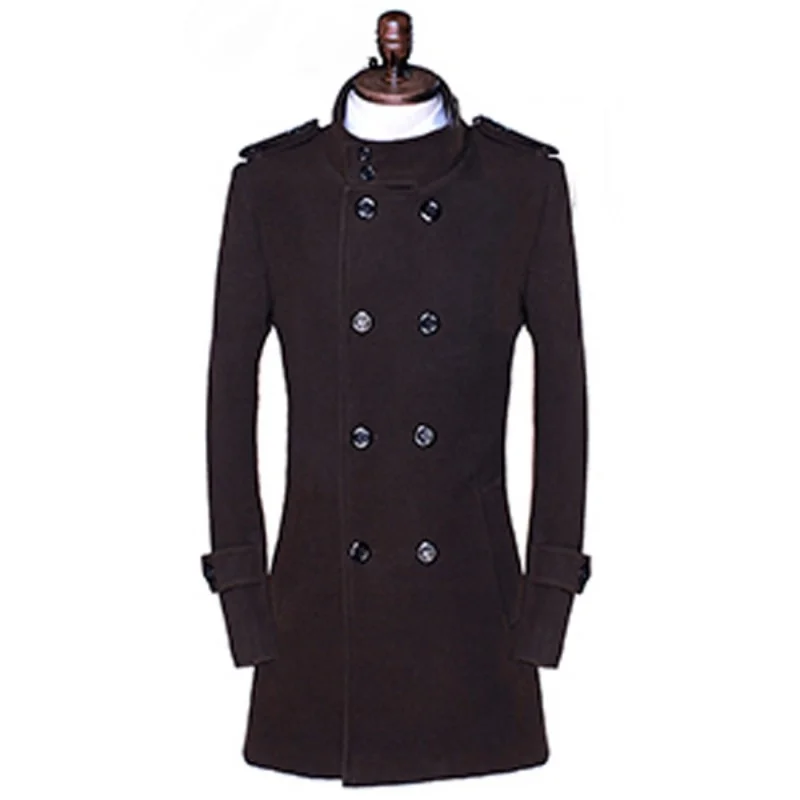 Тренчкот мужской шерстяной теплый двубортный кашемировый пиджак с отложным