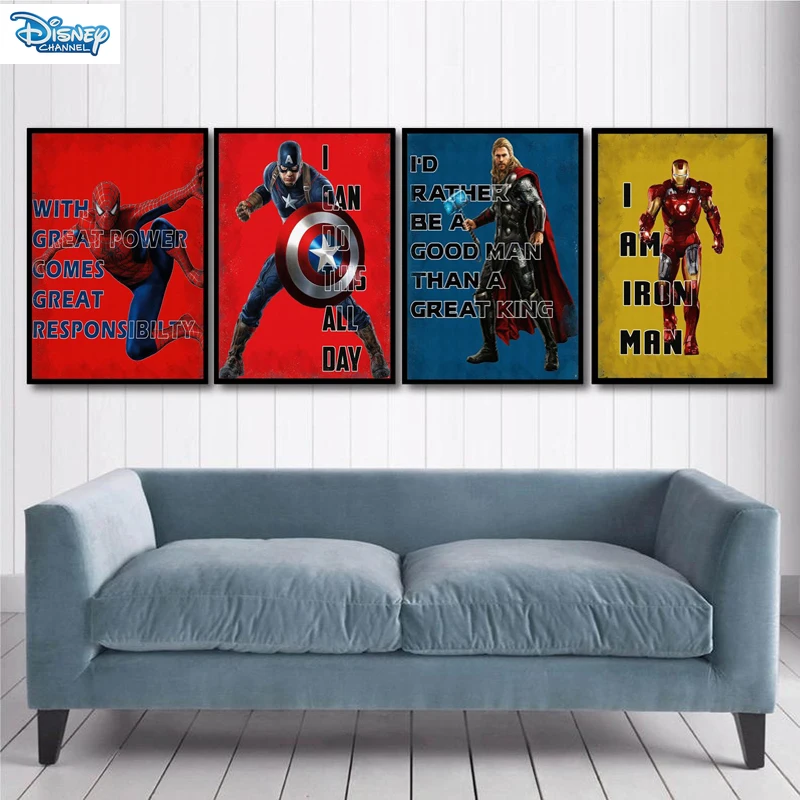 

Картина на холсте комиксов Marvel, Мстители, Капитан Америка, Железный человек, плакат, принты, настенные картины для гостиной, домашний декор