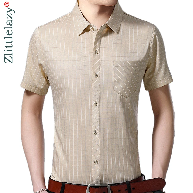 2021 брендовая Повседневная летняя Клетчатая приталенная Мужская рубашка с