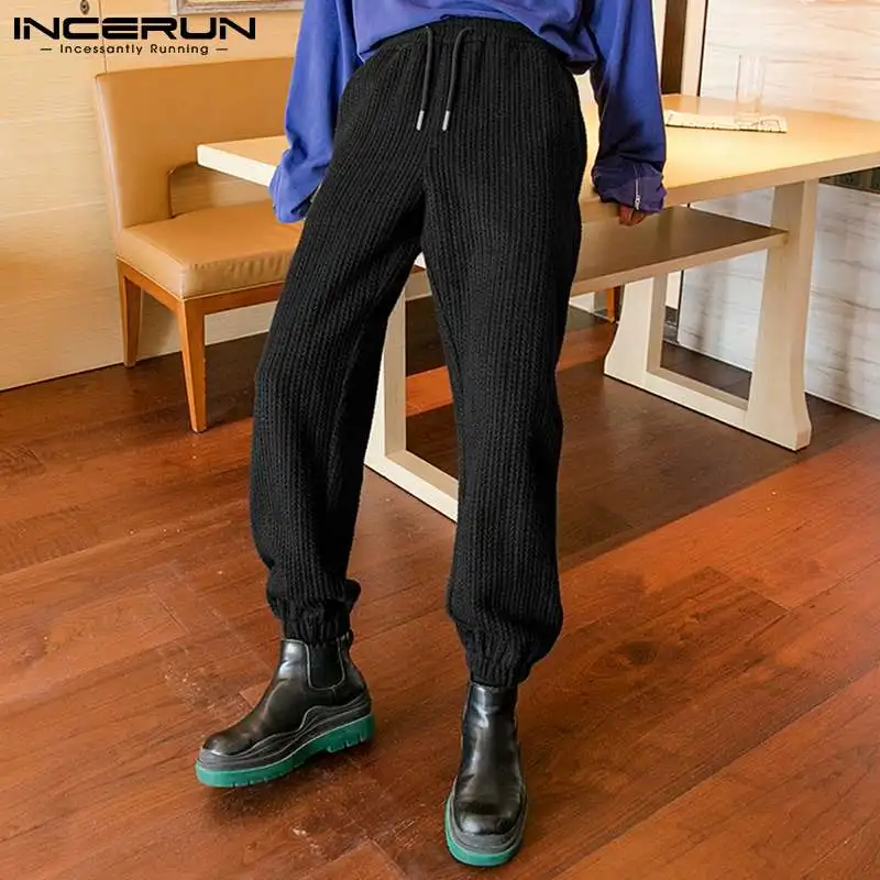 

Fashion All-match New Men Textured Knitted Straight Wide Leg Sweatpants Male Solid Casual Streetwear Trousers S-5XL 2022 INCERUN