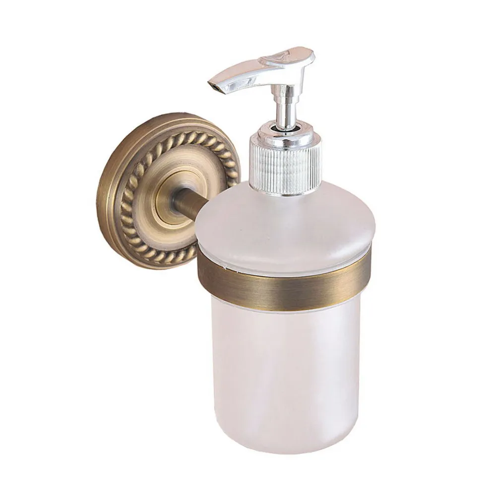 

Antique Brass Wall Mounted Kitchen Bathroom Sink Basin Accessory Glass Soap Dispenser aba262