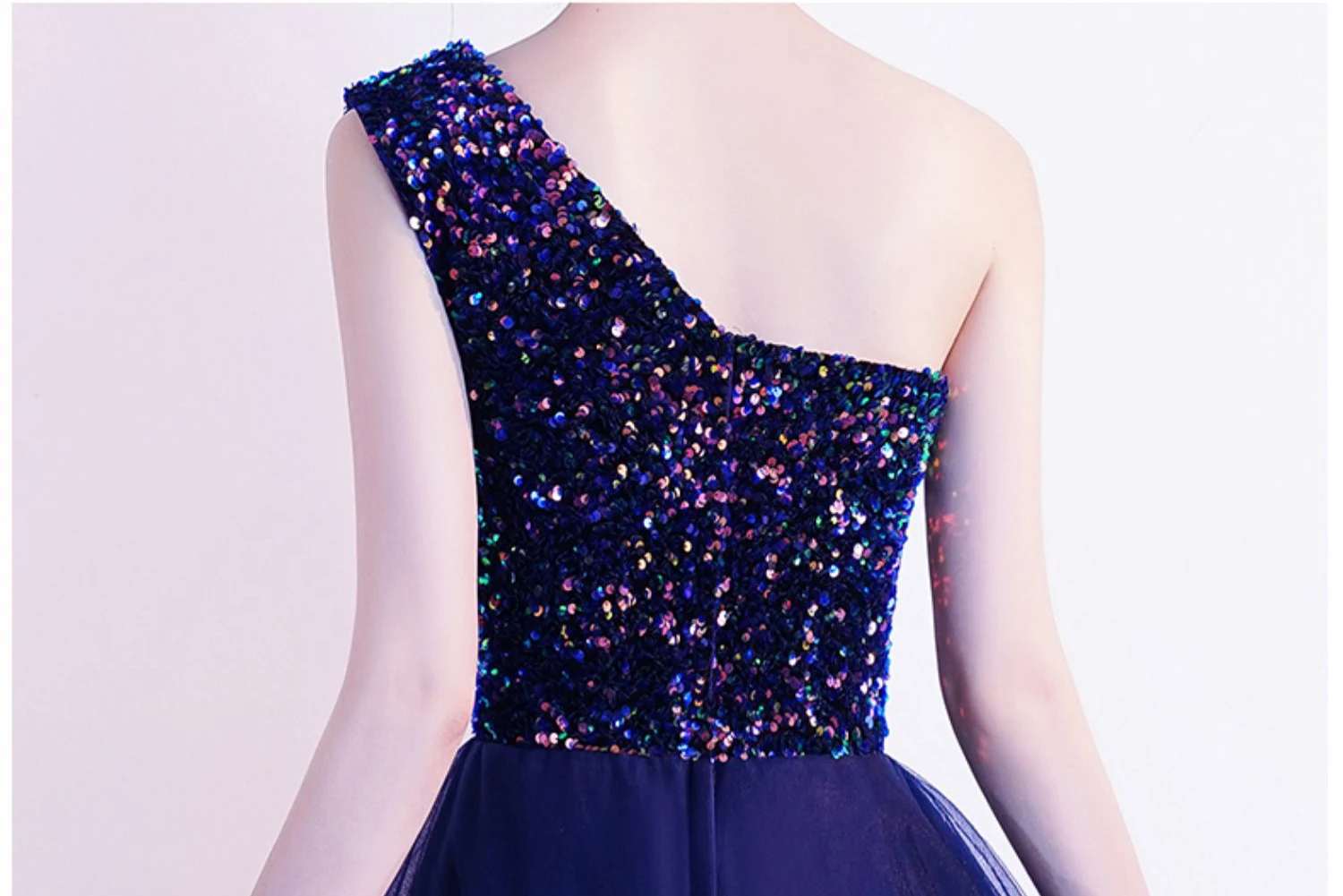 

Navy Blue Womens Wedding Party Dress V-Neck One-Shoulder Evening Cheongsam Floor-Length Elegant Qipao Long Gowns Vestido XS-XXL