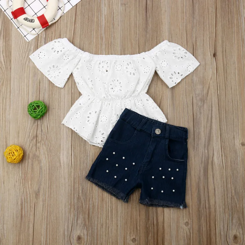 Fashion 2PCS Toddler Kids Baby Bibs Girl Summer Clothes T-shirt Tops+Short Pants Set Outfits | Мать и ребенок