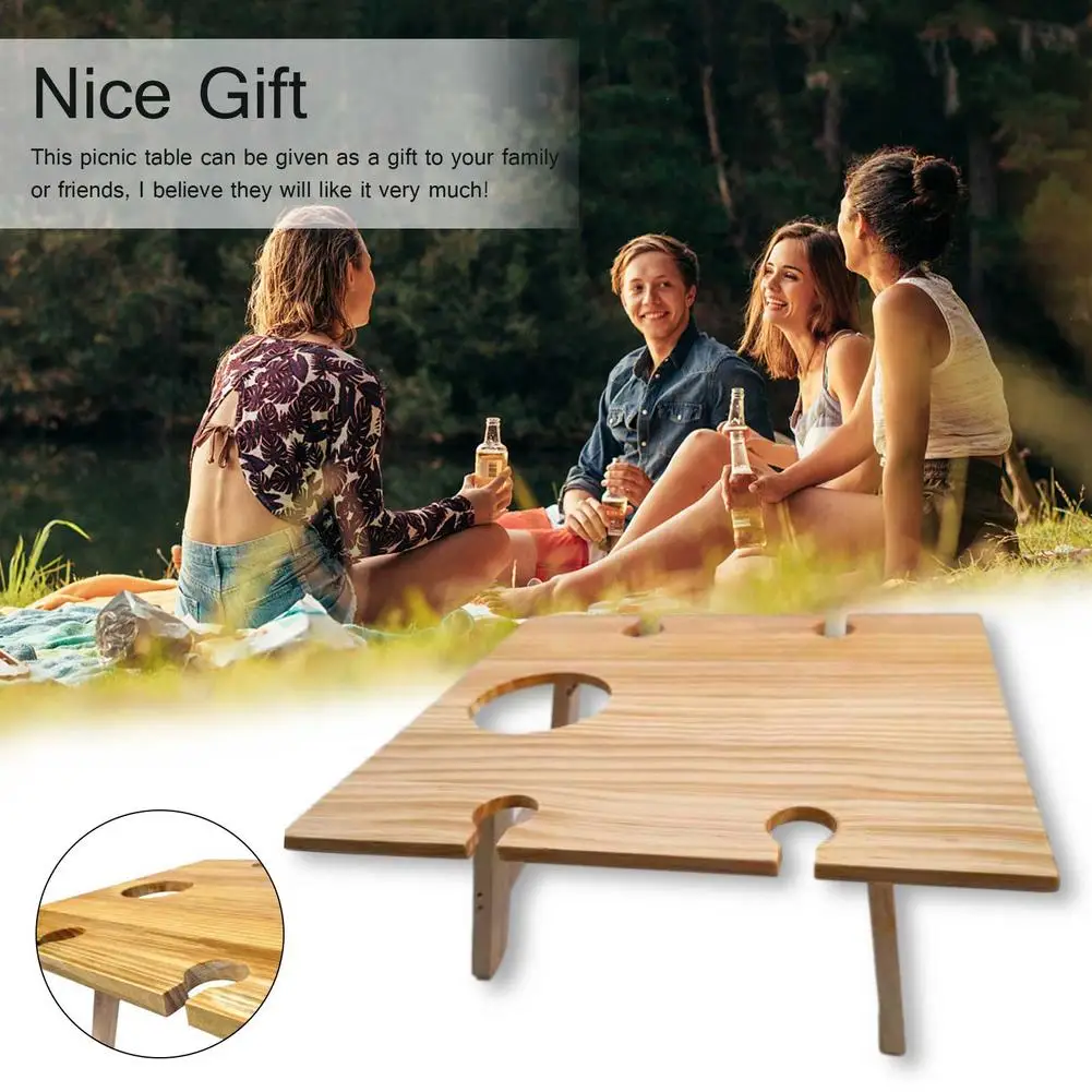 

Wooden Folding Picnic Table Portable Folding Wine Table Rack Computer Bed Desk For Outdoor Picnic Barbecue Tours