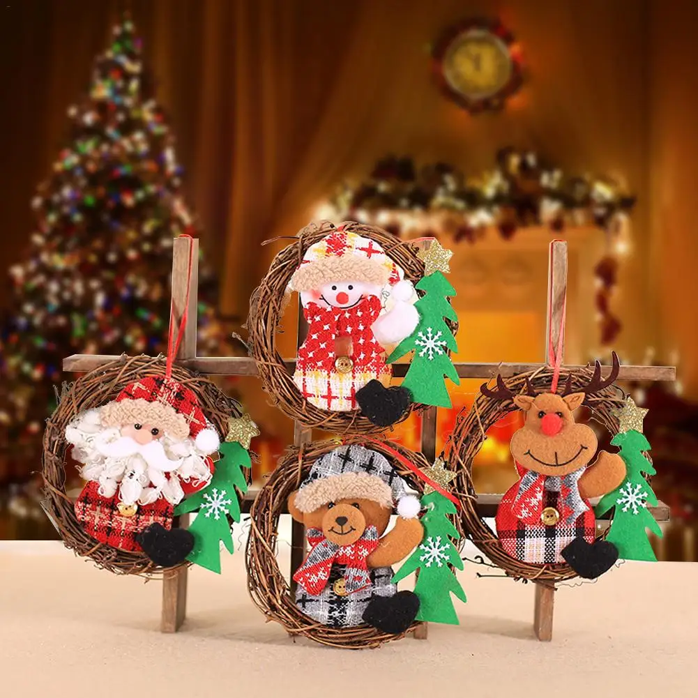Креативный Рождественский венок подвесная Статуэтка из ротанга гирлянда на